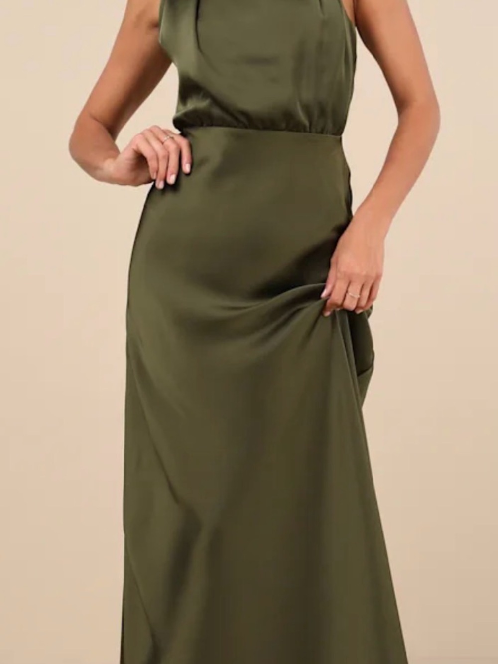 Lulu's Olive Green Satin Midi Dress